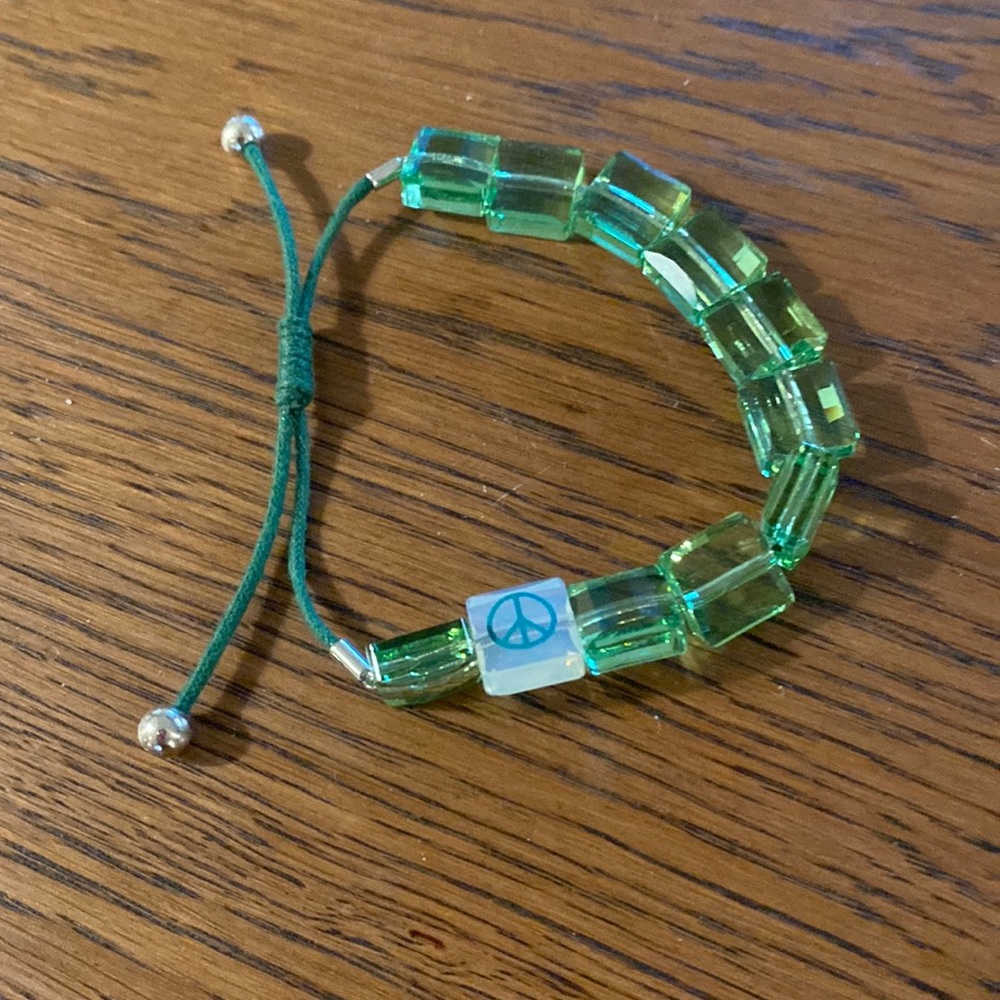 Swarovski Crystal Letra Peace Symbol Bracelet, Peace, Green, Rhodium Plated